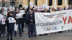 La Organizacin de Trabajadores de Enseanza Concertada de Asturias (OTECAS), USO y la Federacin de Sindicatos Independientes de Enseanza (FSIE) han iniciado las movilizaciones para exigir la apertura de la mesa de negociacin para la equiparacin retributiva del personal docente de la enseanza concertada