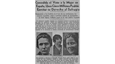 Terna con Clara Campoamor y Victoria Kent. El �Diario de la Marina�, de La Habana, recoge el 3 de octubre de 1931 la aprobaci�n del sufragio femenino en Espa�a, y la �ardorosa campa�a� librada por Carmen de Burgos en prensa.