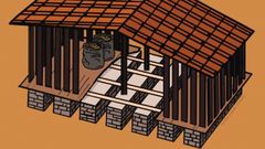 Los arque�logos suponen que los muros paralelos de piedra del �horreum� sosten�an una plataforma de madera sobre la se depositaban sacos o cestos de cereales. Las paredes exteriores estar�an hechas de tablas o postes separados entre s� para asegurar la ventilaci�n  