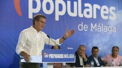 El presidente del PP, Alberto N��ez Feijoo, este martes, durante su intervenci�n en el acto de clausura de la Junta Directiva Provincial del PP de M�laga.