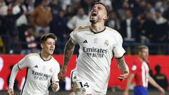 Joselu festeja el cuarto gol del Real Madrid en la semifinal de la Supercopa