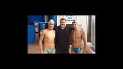 Jos� Rioseco, abrazado a Javier G�mez Noya e Iv�n Ra�a