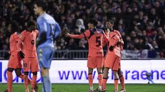 Los jugadores del Barcelona, celebrando uno de sus goles