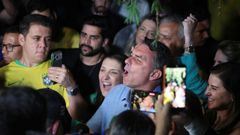 El candidato ultraconservador Fl�vio Bolsonaro en Brasilia, tras conocer los resultados electorales
