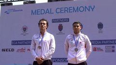 Martn Jcome y Pedro Torrado, con su oro en el podio del C2 500 Sub-23 del Campeonato de Europa Jnior y Sub-23 de Pitesti, Rumana