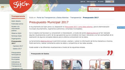 El portal de transparencia de la web municipal de Gij�n, en el que aparece el presupuesto de 2017 en lugar de incluir un enlace con el de 2020