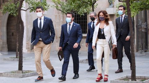 Aragons, acompaado del vicepresidente cataln, Jordi Puigner, y la consejera de Presidencia, Laura Vilagr, en una imagen de archivo