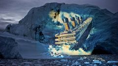 Proyecci�n de prueba del �Titanic� sobre un iceberg en el Polo Norte.