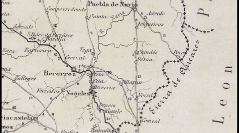 Mapa Itinerario do Distrito Militar de Galicia del ao 1884, donde se habla de la sierra de Ancares