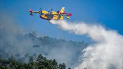 Medios a�reos y terrestres sofocando dos incendios en A Pobra