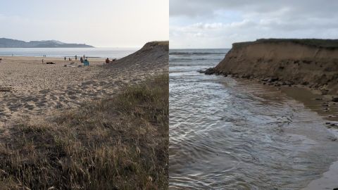 Antes y despu�s del mismo lugar de la playa de Panx�n tras el cambio del cauce del r�o