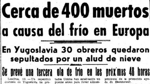 La portada de La Voz de Galicia publicada el 14 de febrero de 1956 destacaba el impacto del fr�o extremo. 