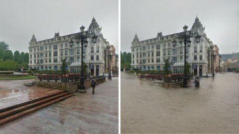 La Escandalera, en Oviedo, tambi�n bajo el agua