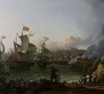 Ilustraci�n de Ludolf Bakhuizen sobre la batalla de la bah�a de Vigo. 