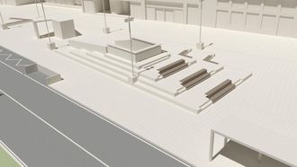 Gr&aacute;fico de las gradas o grader&iacute;o de los Cantones, el ascensor y la rampa peatonal al p&aacute;rking de los Cantones.