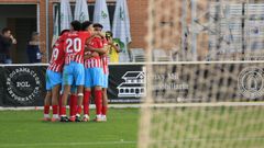 Los jugadores del Lugo celebrando uno de los tres goles anotados al Unionistas