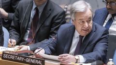 El secretario general de la ONU, Ant�nio Guterres, durante el Consejo de Seguridad celebrado este viernes en Nueva York.