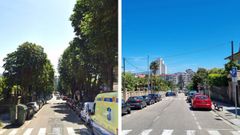 La foto de la derecha, tomada el mi�rcoles por la tarde, se compar� con una imagen del mismo tramo de la calle cuando ten�a �rboles de gran porte plantados el siglo pasado.   