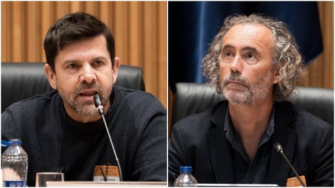 Jes�s Dom�nguez, v�ctima del accidente de Angrois, y Mario Samper, afectado del siniestro de Adamuz, en un encuentro en el Congreso el 8 de octubre