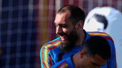 El jugador del Celta Borja Iglesias, en un entrenamiento con la selecci�n espa�ola.