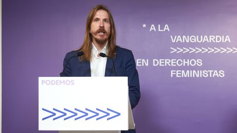 Pablo Fernández, coportavoz estatal de Podemos, en una rueda de prensa en Madrid.
