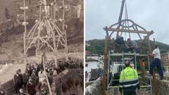 La procesi�n del Carme, en 1897, y, a la derecha, obres d'instalaci�n de la farola