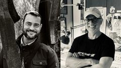 <span lang= gl >Manuel Losada (esquerda) e Santip&eacute;rez, escritor e ilustrador do relato de terror por entregas do Curtas de Vilagarc&iacute;a</span>