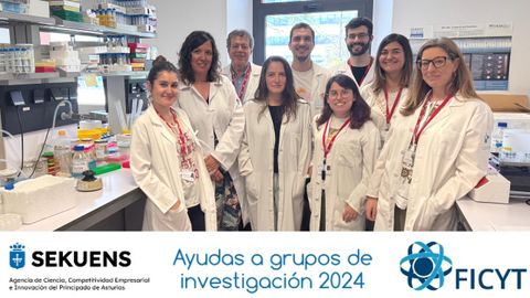 Parte de los componentes del grupo de Inmunologa Traslacional.De izquierda a derecha: Aida Bernardo Florez, Cristina Martin Martin, Carlos Lopez Larrea (Corresponsable del grupo), Viviana Corte Iglesias, Cristian Ruiz Bernet, Aroa Arboleya, Pablo Hernando, Maria Laura Saiz, y Beatriz Suarez Alvarez (IP de la ayuda y responsable del grupo)