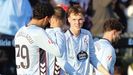 Williot Swedberg, celebrando con sus compaeros el gol que marc en el Celta-Athletic.