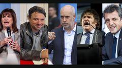 De izquierda a derecha, Patricia Bullrich, Juan Grabois, Horacio Rodr�guez, Javier Milei y Sergio Massa.