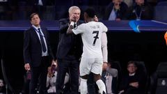 Carlo Ancelotti con Vincius.Carlo Ancelotti, entrenador del Real Madrid, con Vincius