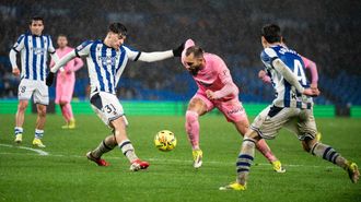 Borja Iglesias, en la visita a la Real Sociedad de la temporada pasada.