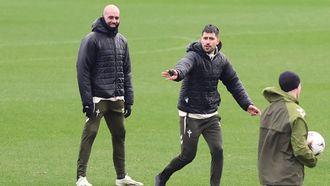 Claudio Gir�ldez y el preparador f�sico Christian Fern�ndez, en el entrenamiento del Celta de este mi�rcoles.