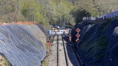 Obras de ampliaci�n del puente sobre el r�o Chamoso, que se realizaron a finales del 2022