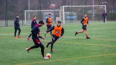 El entrenamiento del Pontevedra CF en los campos de A Xunqueira, el pasado lunes