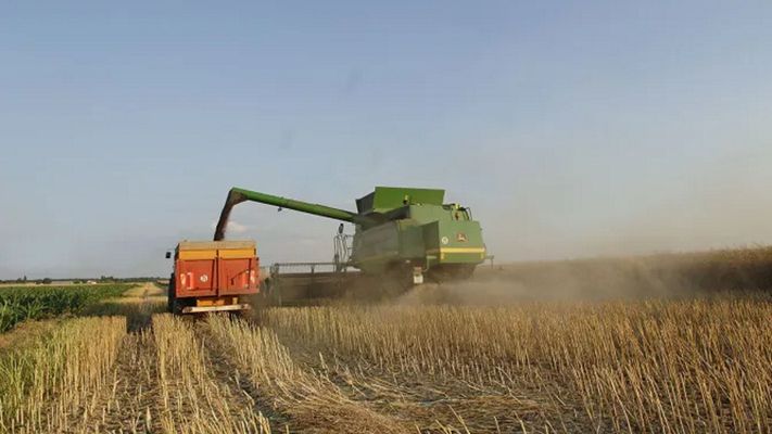 Cosechadora en un campo de Francia