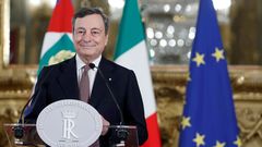 Mario Draghi, en rueda de presna tras su reuni�n con el presidente Mattarella