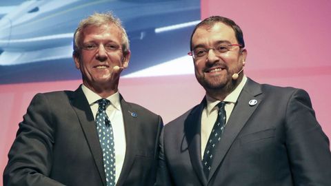 Los presidentes de Galicia y Asturias, Alfonso Rueda y Adrin Barbn, respectivamente, participan este lunes en la quinta edicin de los Encuentros del Eo en Vegadeo