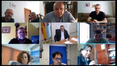 Representantes de las cofrad�as y el jefe territorial de Mar, en la videoconferencia con Balseiro Orol