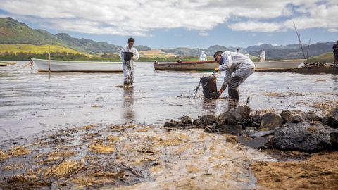 Mientras llega la ayuda, en las playas de la zona voluntarios y vecinos se afanan en limpiar y en construir barreras para tratar de contener la expansin del crudopor el grave riesgo que supone para los arrecifes, playas y albuferas cercanas