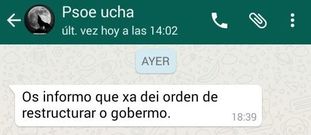 El mensaje de wasap enviado por Ucha a los ediles de Terra Galega 