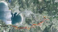 Variante de Viveiro, con el puente sobre la r�a y, en rojo, una alternativa para comunicar ese tramo de la v�a de alta capacidad con la LU-540, en Magazos.