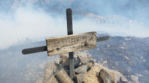Bomberos trabajan en la extinci�n del incendio forestal de Picu Cuervu