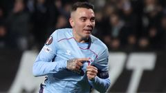 Iago Aspas celebra el tanto del Celta en Sal�nica.