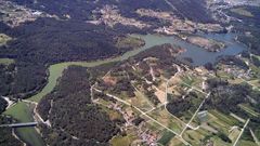 Imagen a�rea del embalse del Umia, en Caldas de Reis, tomada este mi�rcoles, 15 de julio
