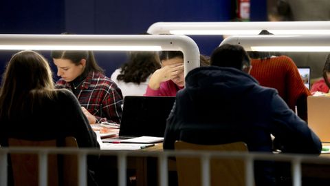 Imagen de archivo de unos jvenes estudiando en la biblioteca.