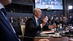 Jens Stoltenberg abre la videoconferencia de la cumbre de los dirigentes aliados.