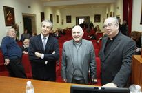 Agust�n D. Moratalla (izquierda), Segundo L. P�rez y Javier Fresno, ayer en San Marti�o Pinario. 
