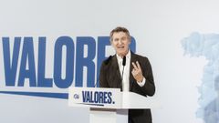 El presidente del PP, Alberto Núñez Feijoo, interviene durante un acto con la militancia en Alicante.