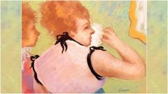 Detalle del pastel sobre cartón «Éloge du maquillage», en el que se puede apreciar la firma del pintor abajo a la derecha: «Degas».